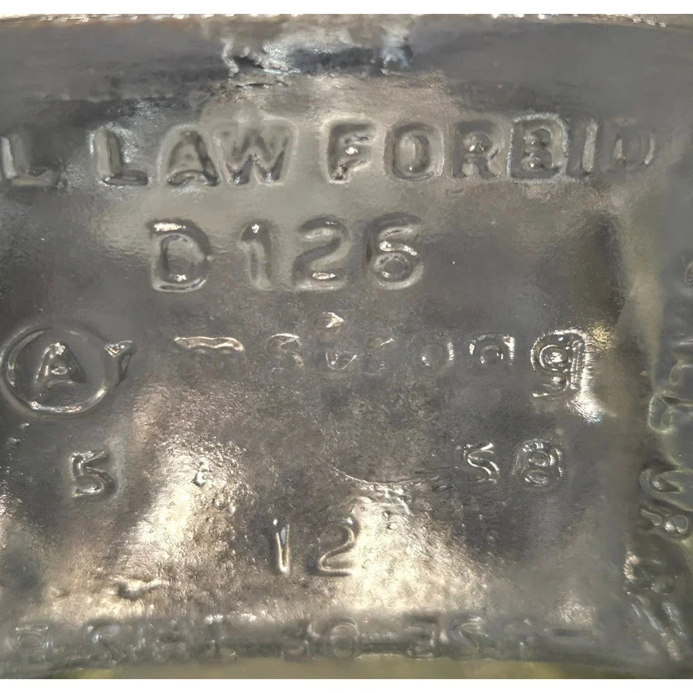 Vintage Armstrong Glass Liquor Decanter Etched Sailing Ship Federal Law Forbids
